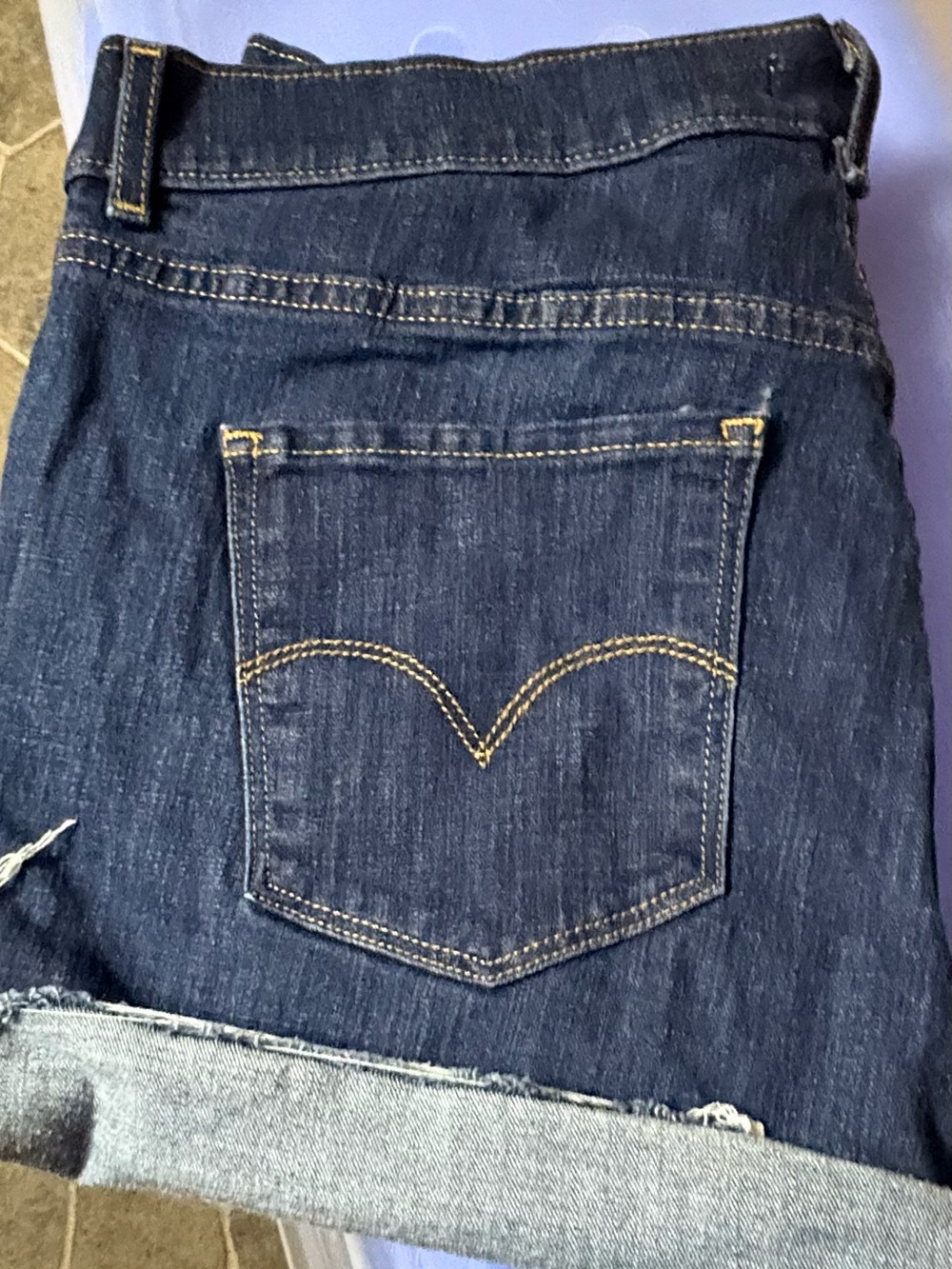 Women’s Dark Blue Denim Jean Shorts - Classic Pocket Stitch